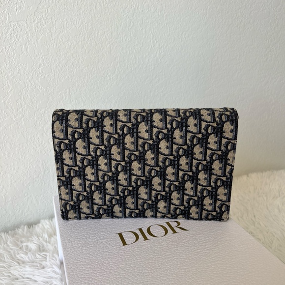 AUTHENTIC DIOR Oblique Saddle Chain Pouch Blue - Picture 2 of 10